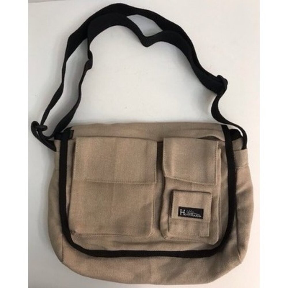 Hempmania Small Crossbody Bag Tan Zipper Zip Close Adjustable Strap Pockets